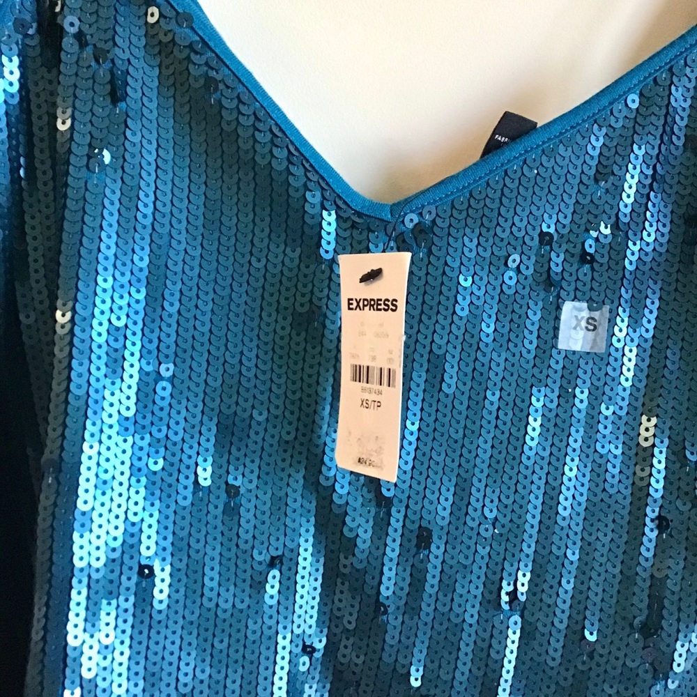 NWT Express teal blue-green sequin crop tank top - Picture 7 of 9